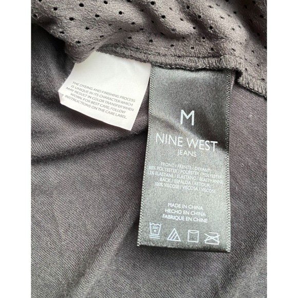 Nine West Faux Leather Blazer Women's Sz M Black Asymmetrical Perforated Boho - Picture 5 of 10